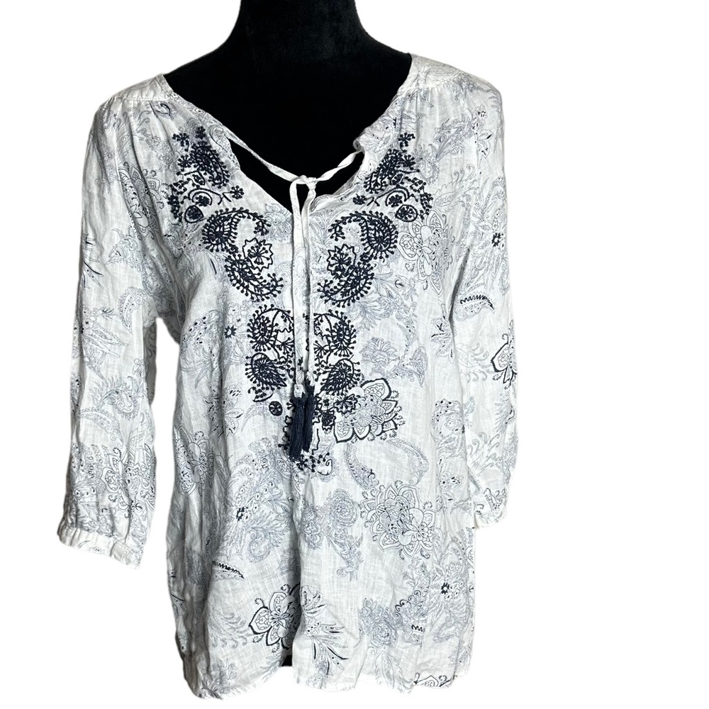 Malvin Germany I Love Linen Shirt Embroidered Floral Paisley White Size S